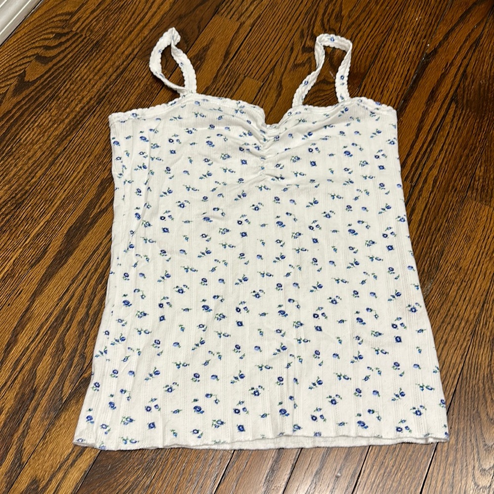 Doen Ivory Floral Ribbed Cami with Blue Flower Print